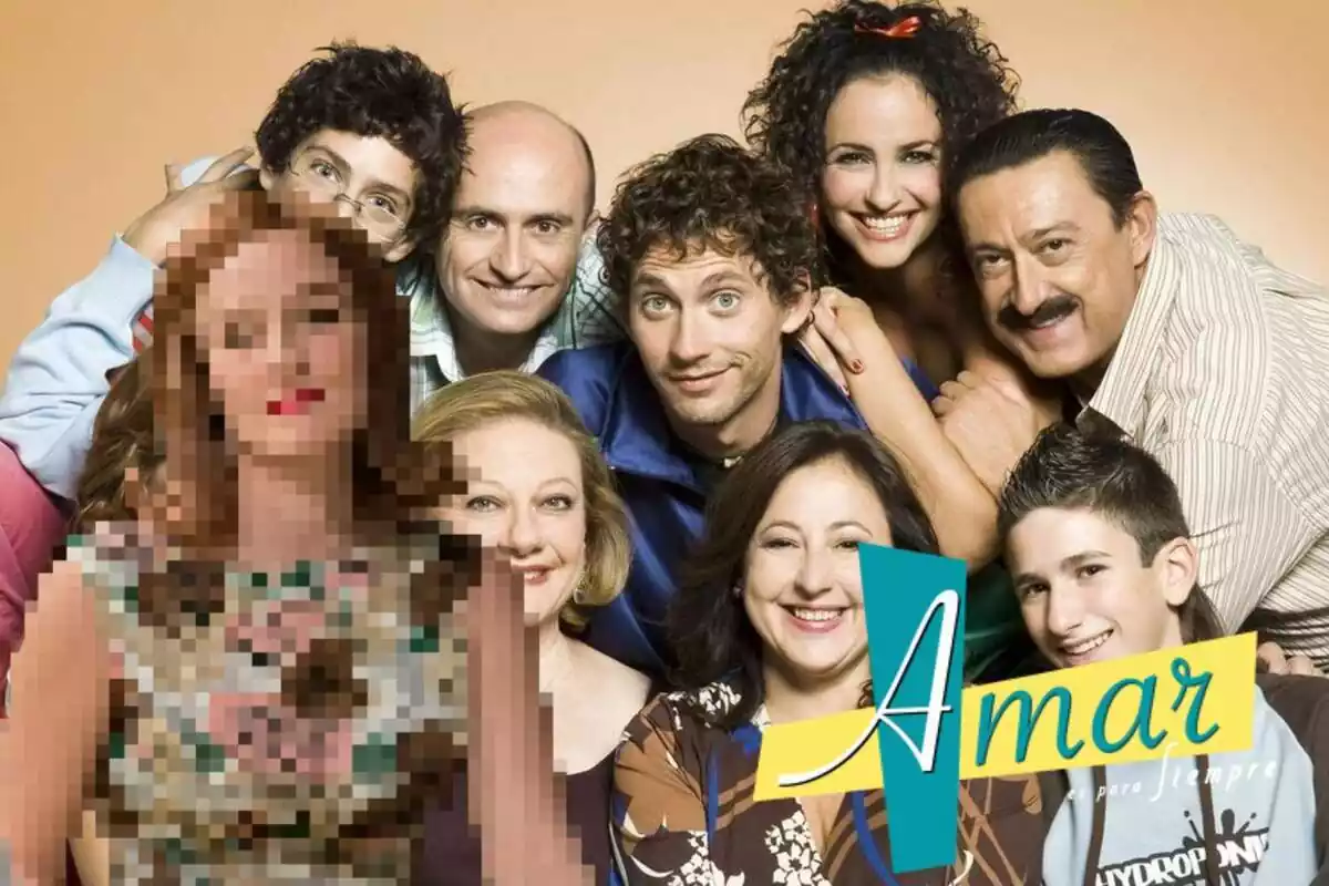 Muntatge amb els personatges d''Aída', Ana Polvorosa pixelat a 'Amar es para siempre' i el logo de la sèrie