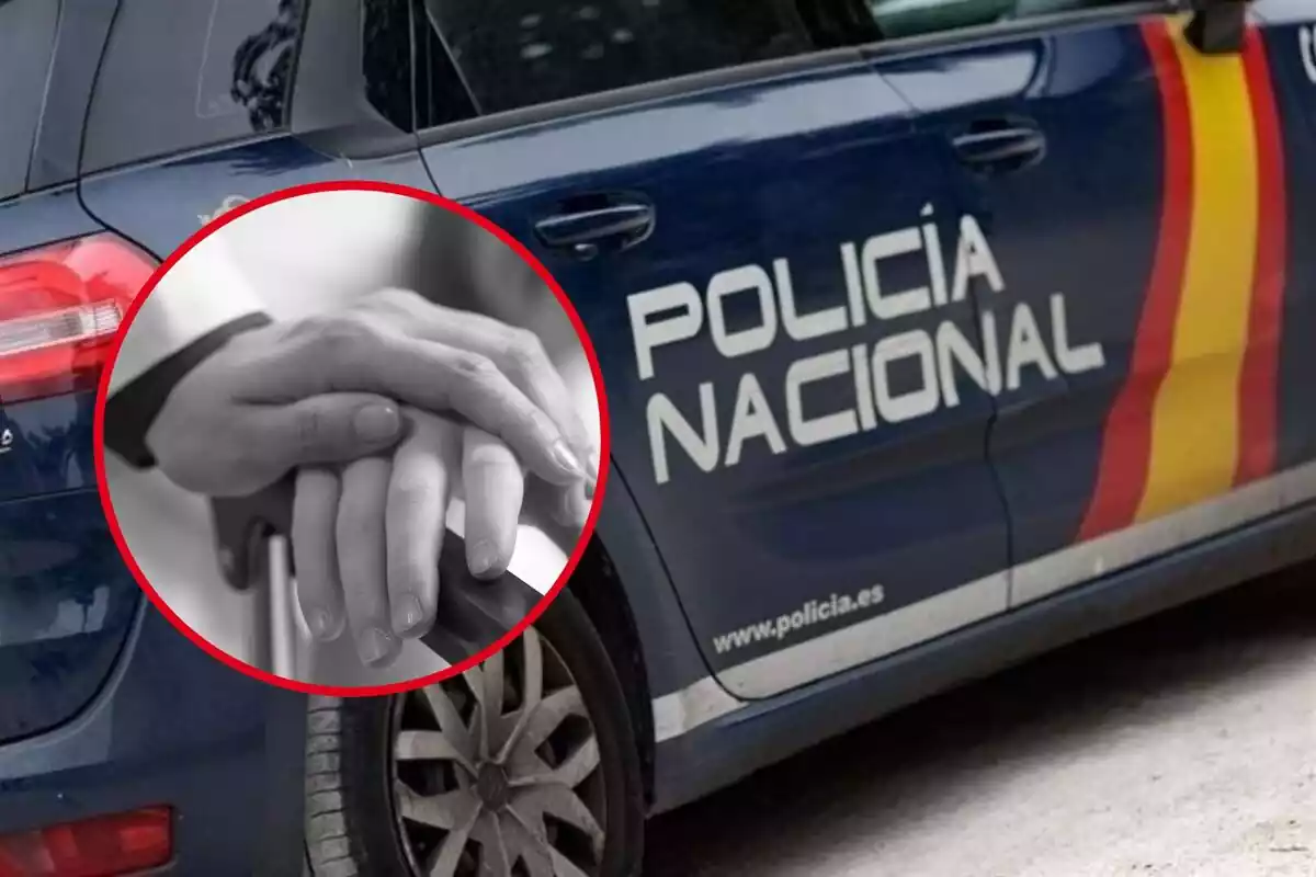 Muntatge amb un cotxe de la policia nacional i la mà d'un nen