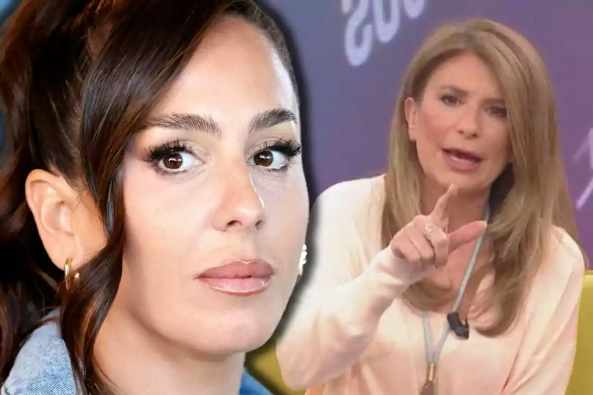 Close-up montage of Anabel Pantoja and Gema López talking in a pink sweater