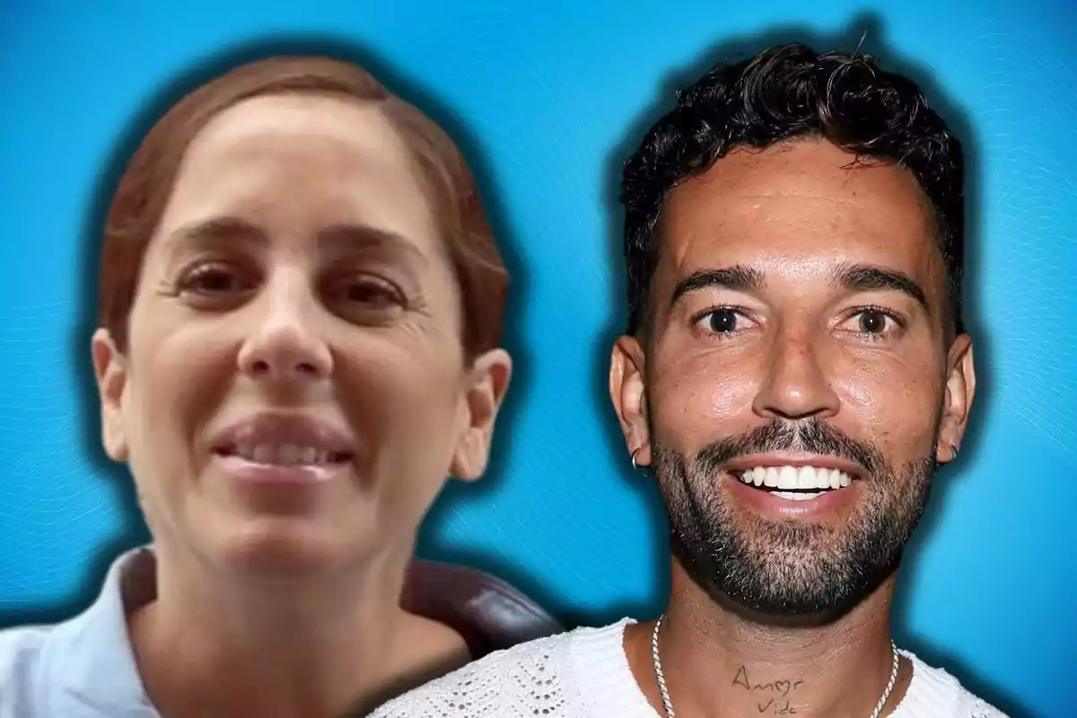 Anabel Pantoja and Omar Sánchez smiling against a blue background.