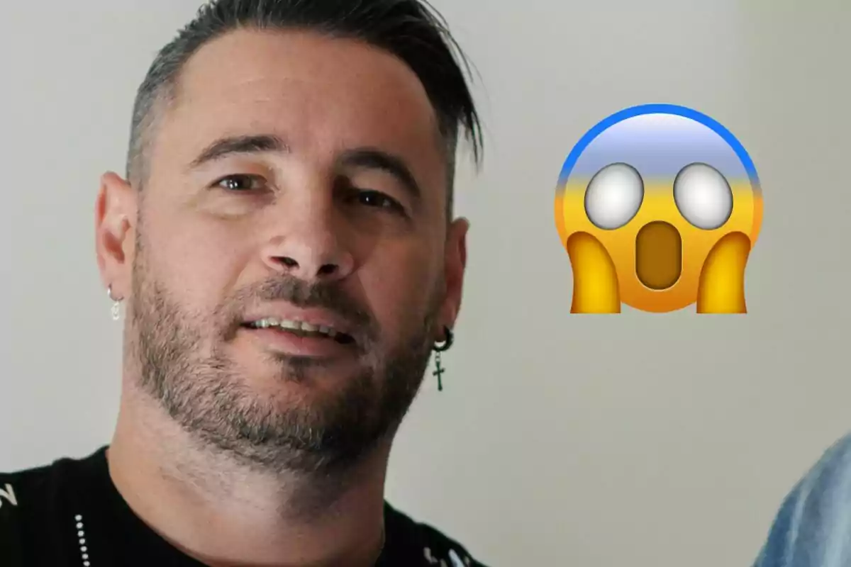 Andy Morales with an earring in his left ear next to a surprised face emoji.