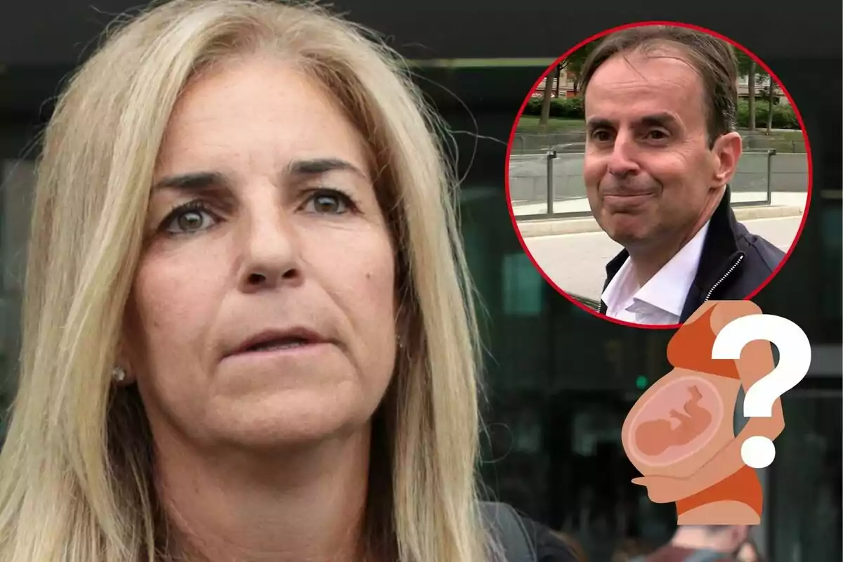 Arantxa Sánchez Vicario rossa amb expressió seriosa en primer pla, amb Josep Santacana en un cercle vermell a la cantonada superior dreta i una icona d'embaràs amb signe d'interrogació a la part inferior dreta.