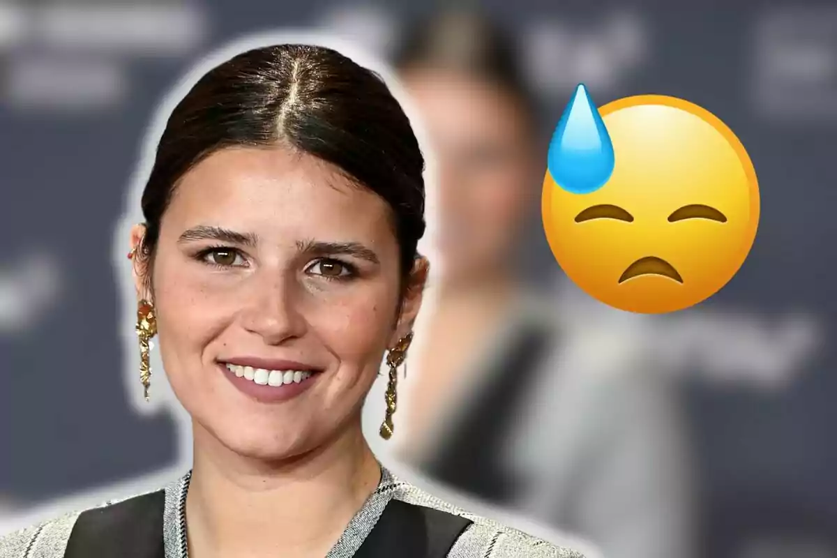 Cayetana Rivera somrient amb un emoji de cara preocupada al costat.