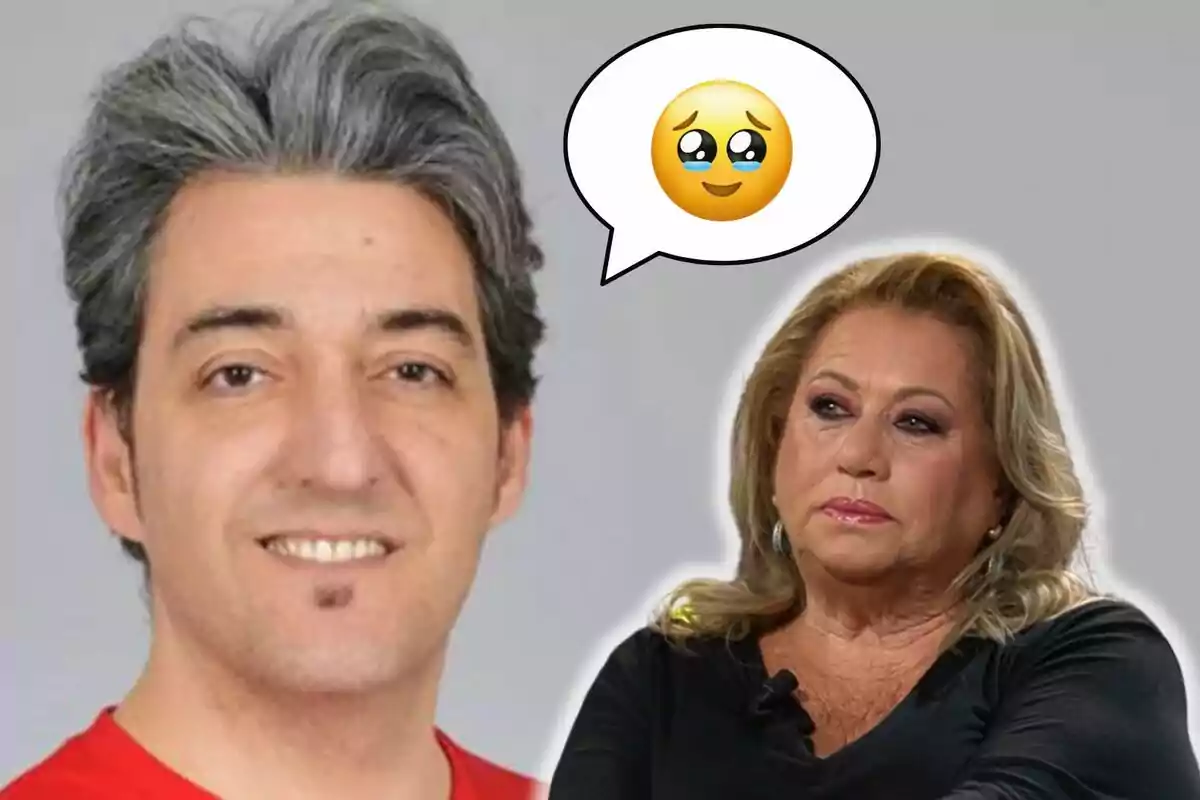 Fernando Marcos somrient i Mayte Zaldívar amb expressió seriosa, amb un emoji d'ulls plorosos en un globus de diàleg.