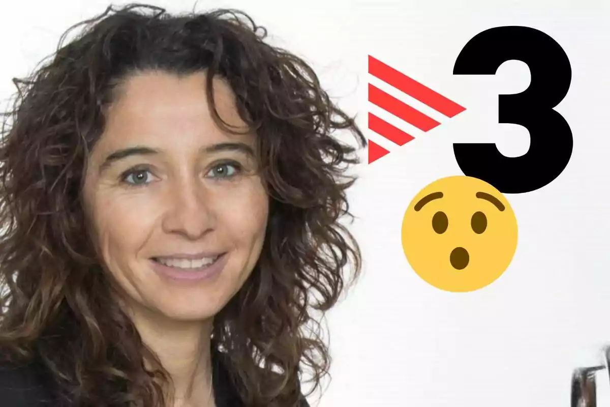 Muntatge d'un primer pla de Gemma Puig somrient, el logotip de TV3 i un emoji de sorpresa