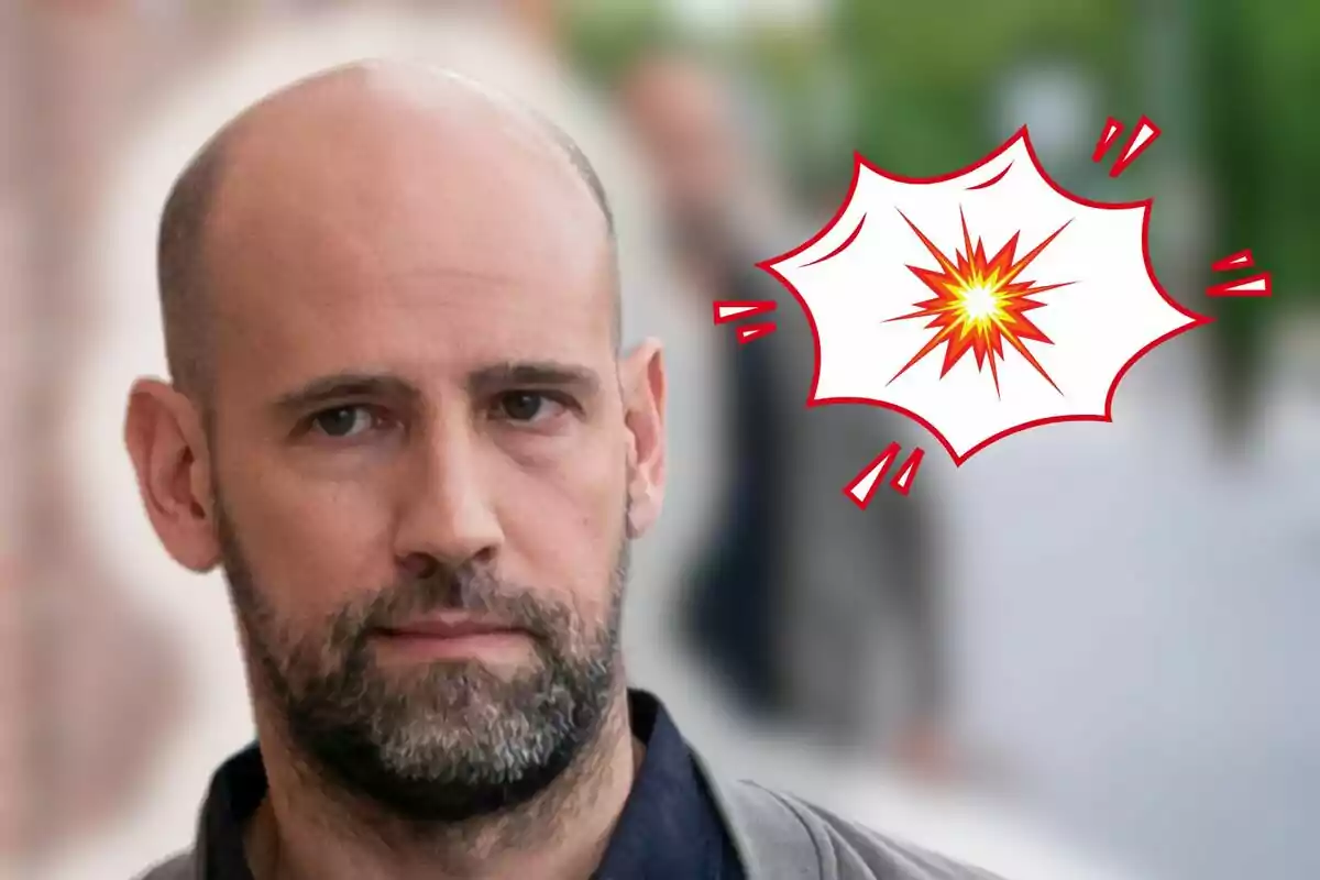 Gonzalo Miró con barba aparece en primer plano mientras un gráfico de explosión de estilo cómic está superpuesto a su lado.