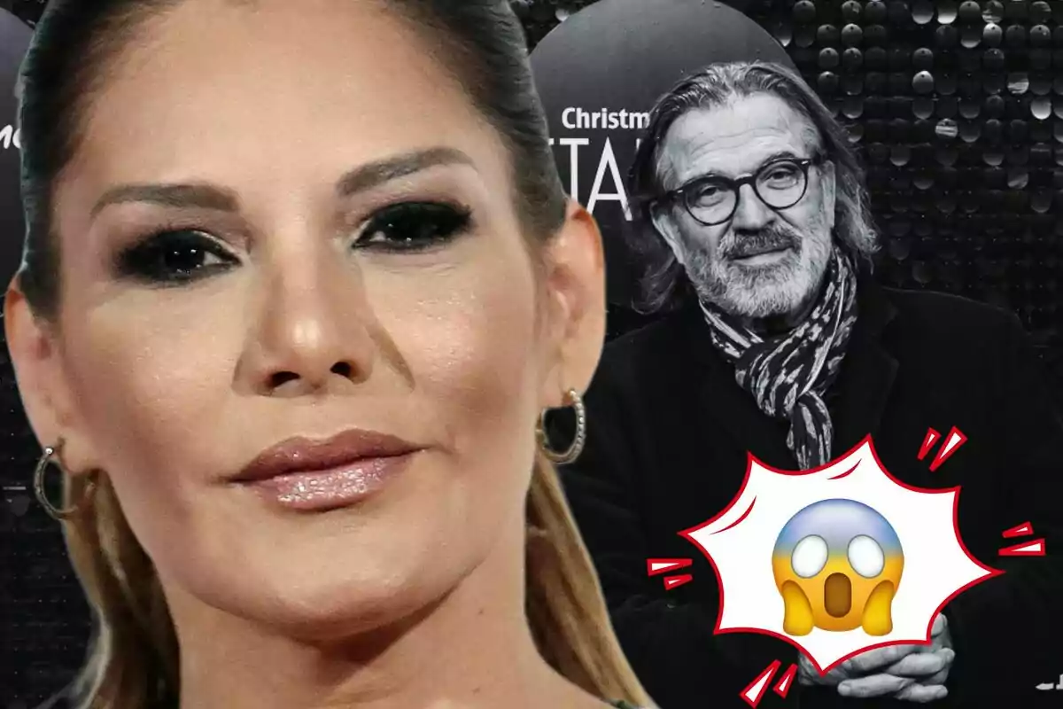 Ivonne Reyes en primer plano con maquillaje oscuro y Pepe Navarro con gafas y bufanda en el fondo, junto a un emoji de sorpresa.