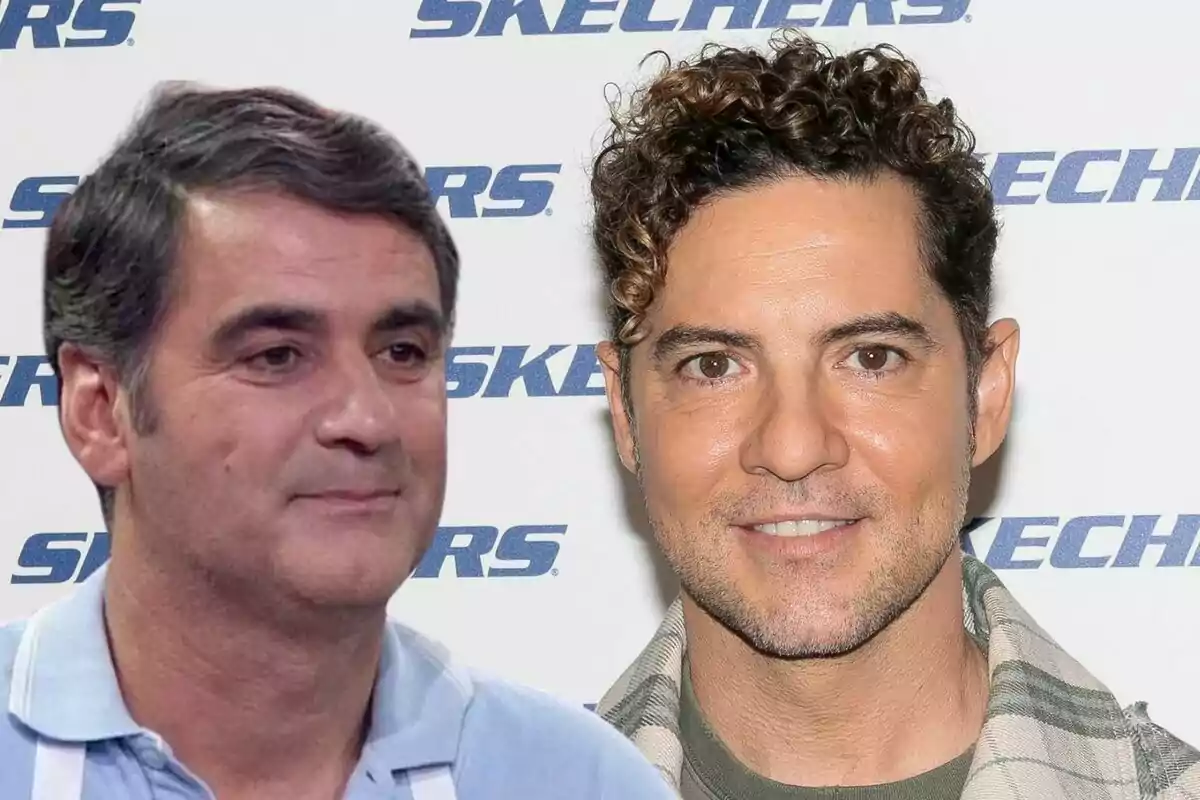 Jesulín de Ubrique i David Bisbal posen davant un fons amb el logotip de Skechers.