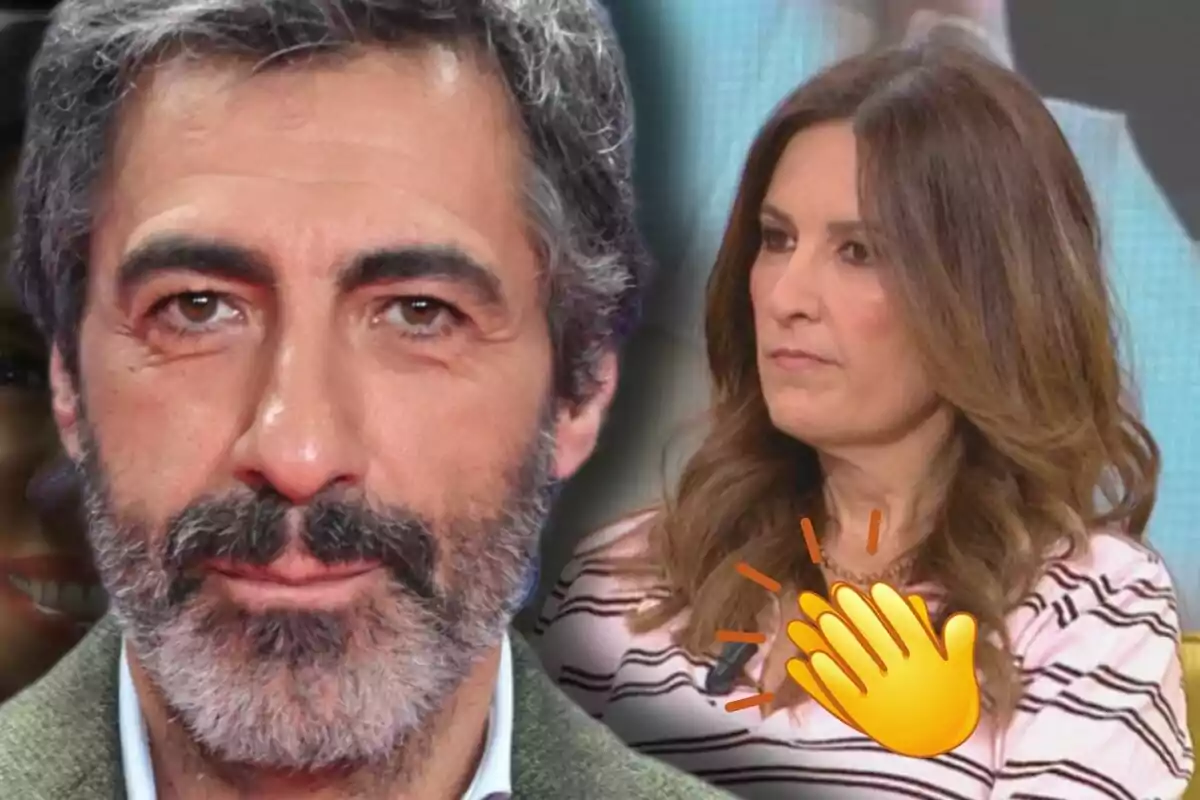 Juan del Val aparece en primer plano, mientras que Laura Fa está al fondo con un emoji de aplauso sobre su imagen.