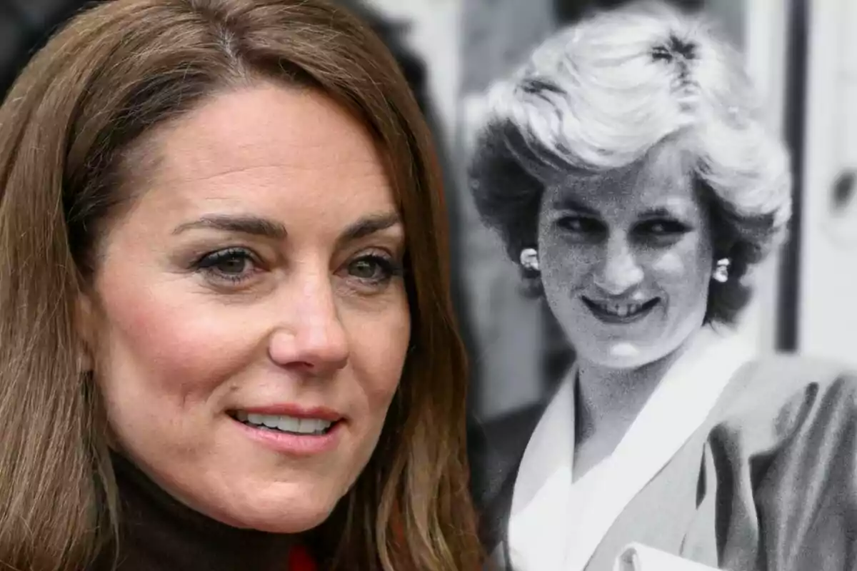 Kate Middleton and Lady Di in a composite image, one in color and the other in black and white.