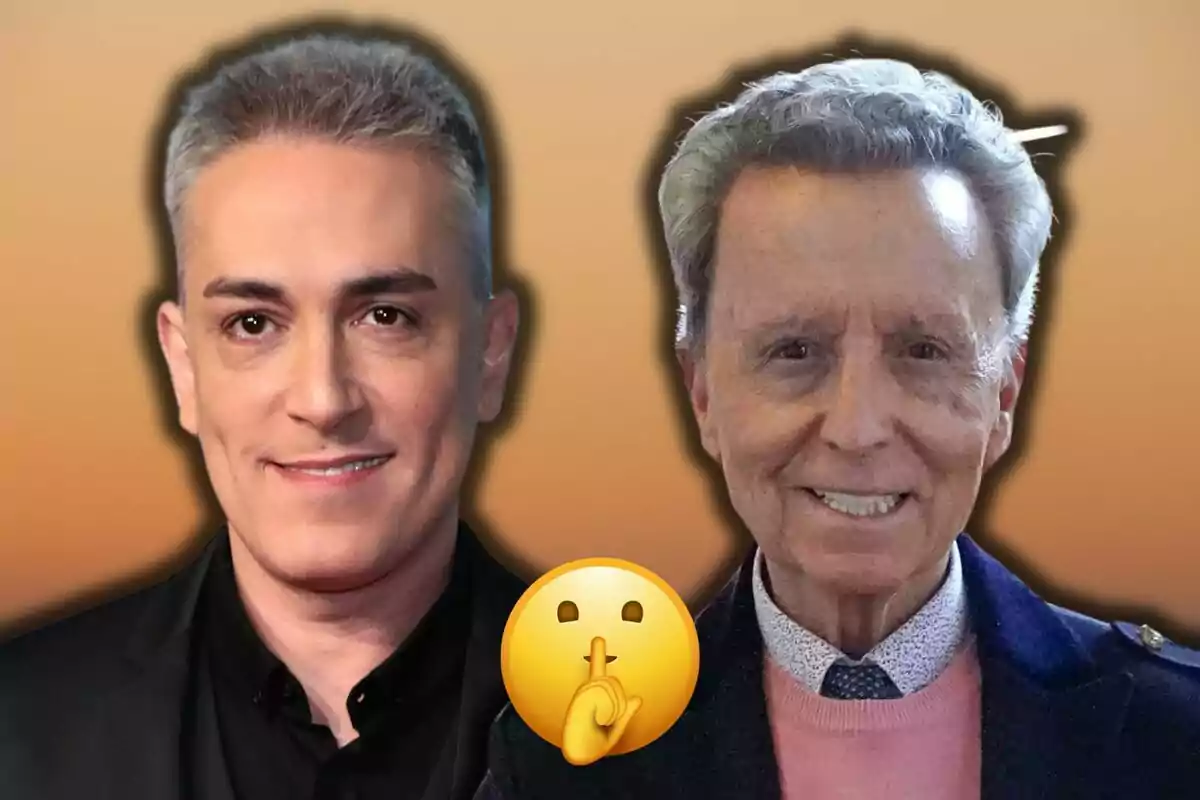 Kiko Hernández i José Ortega Cano somrients amb un emoji de silenci al centre sobre un fons degradat.