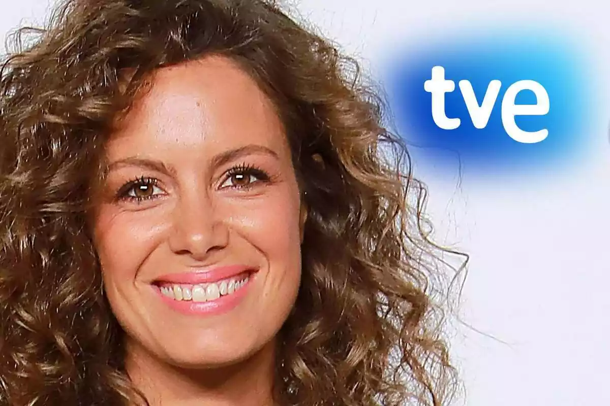 Muntatge d'un primer pla de Laura Madrueño somrient i el logotip de TVE