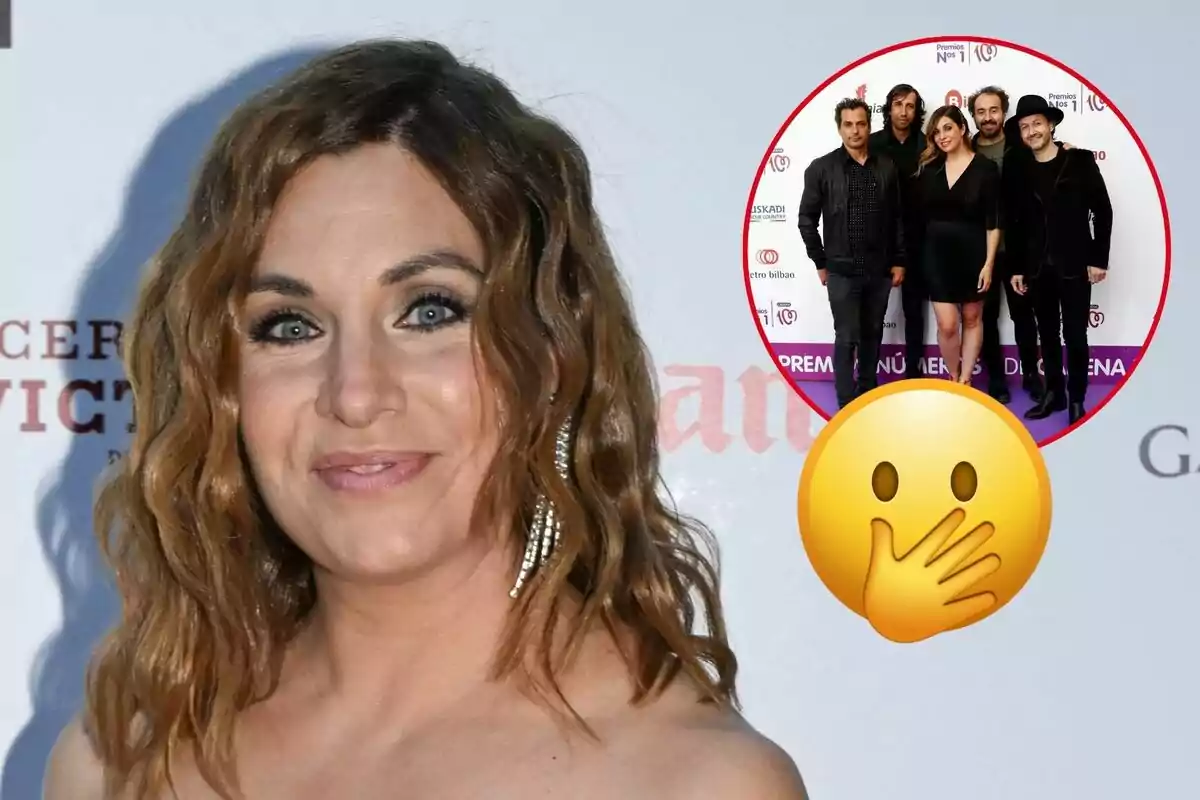 Leire Martínez amb cabell arrissat i pendents brillants posa davant d'un fons amb text borrós, a la cantonada superior dreta hi ha un cercle amb una imatge de l'Orella de Van Gogh i un emoji de sorpresa.