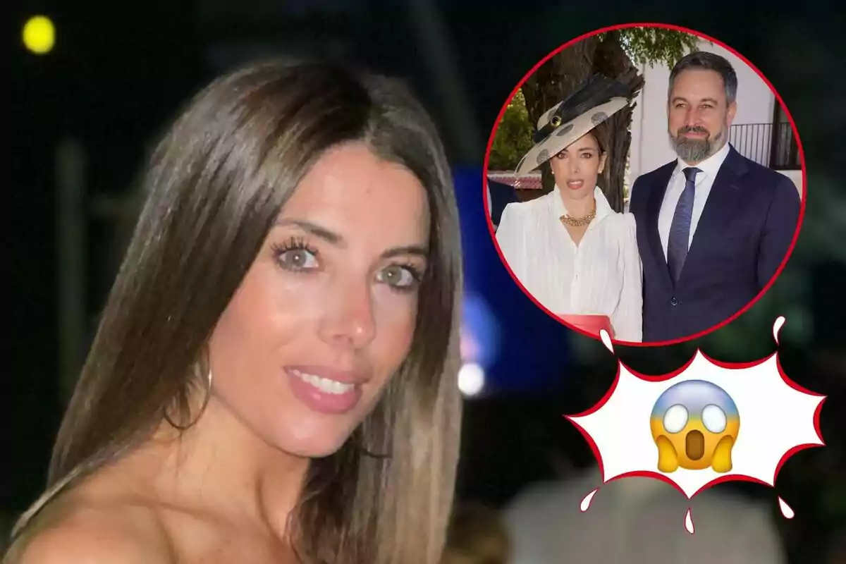 Lidia Bedman con cabello largo y lacio sonriendo, con un recuadro que muestra a la misma mujer junto a Santiago Abascal, ambos vestidos formalmente, y un emoji de sorpresa.