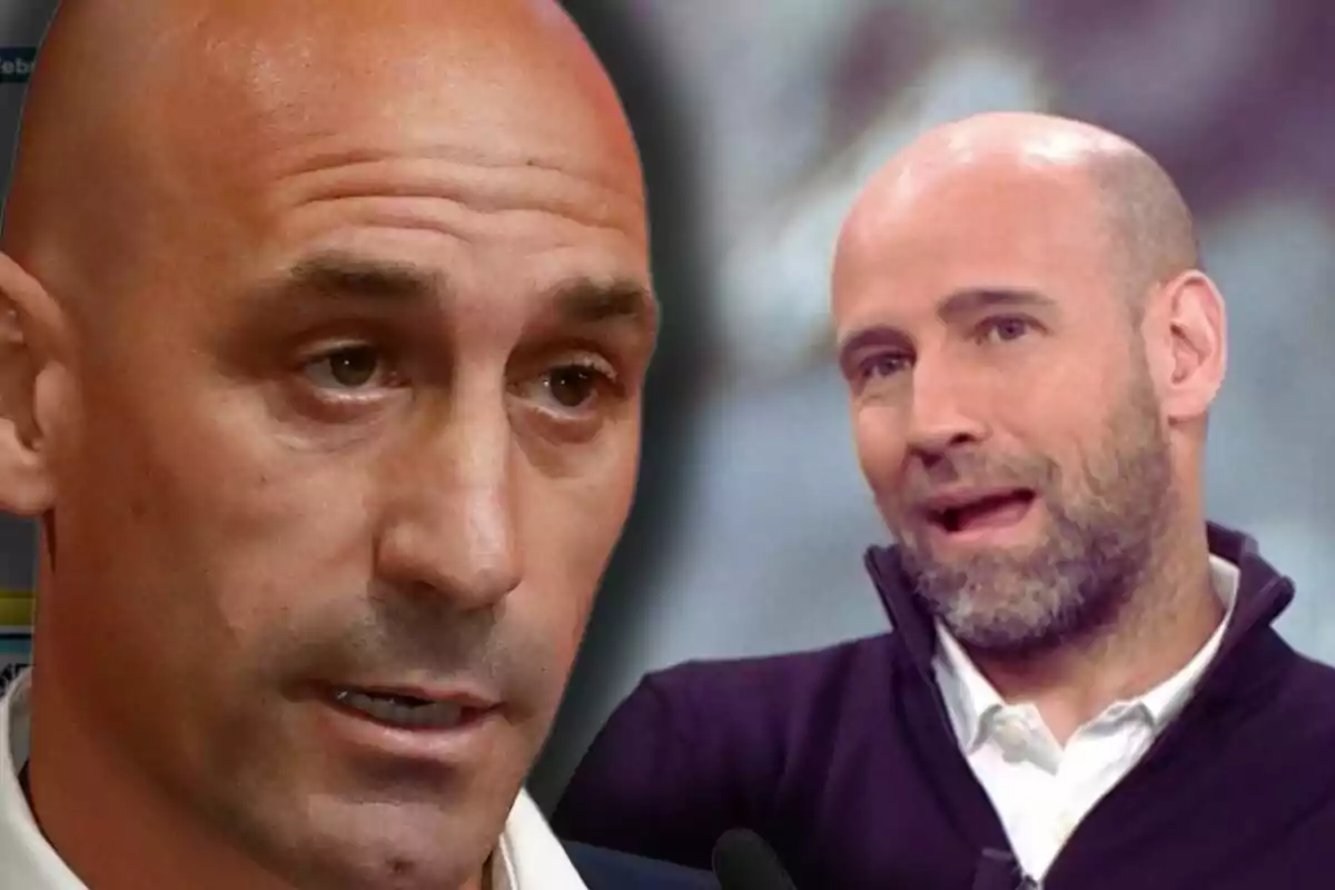 Luis Rubiales y Gonzalo Miró en una imagen compuesta, uno en primer plano y otro en el fondo.