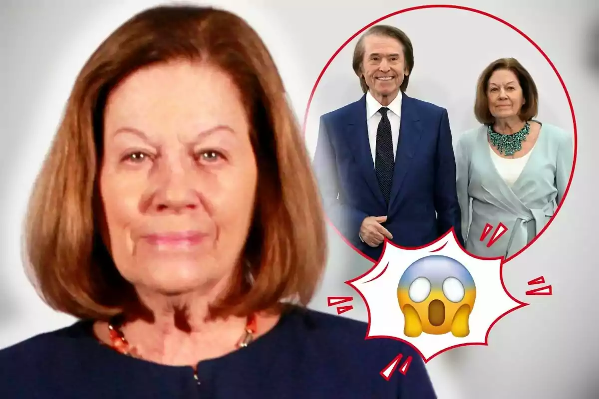 Natalia Figueroa en primer pla amb una imatge circular a la cantonada que mostra Raphael i ella somrient, amb un emoji de sorpresa.