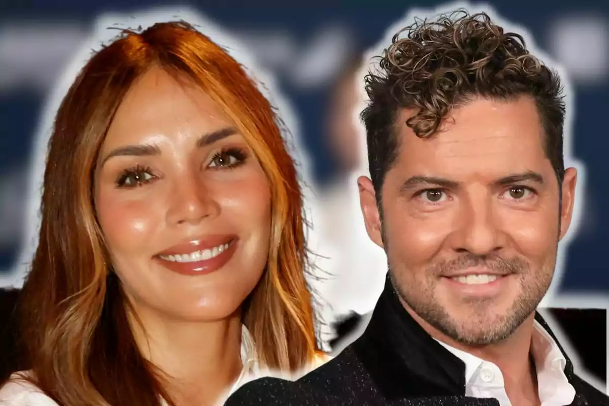 Rosanna Zanetti and David Bisbal smiling in front of the camera with an out-of-focus background.