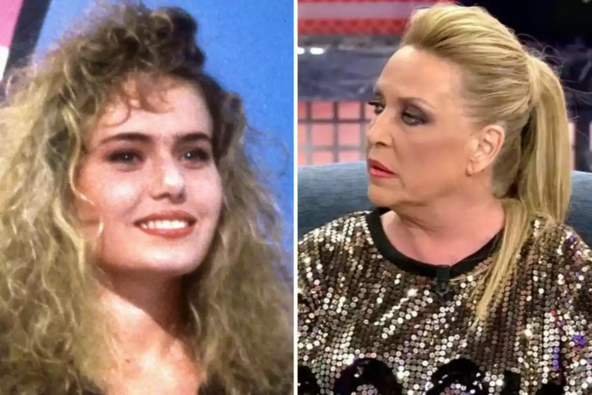 Two side-by-side images show Ylenia Carrisi smiling and Lydia Lozano with a serious expression on a television set. Two side-by-side images show Ylenia Carrisi smiling and Lydia Lozano with a serious expression on a television set.