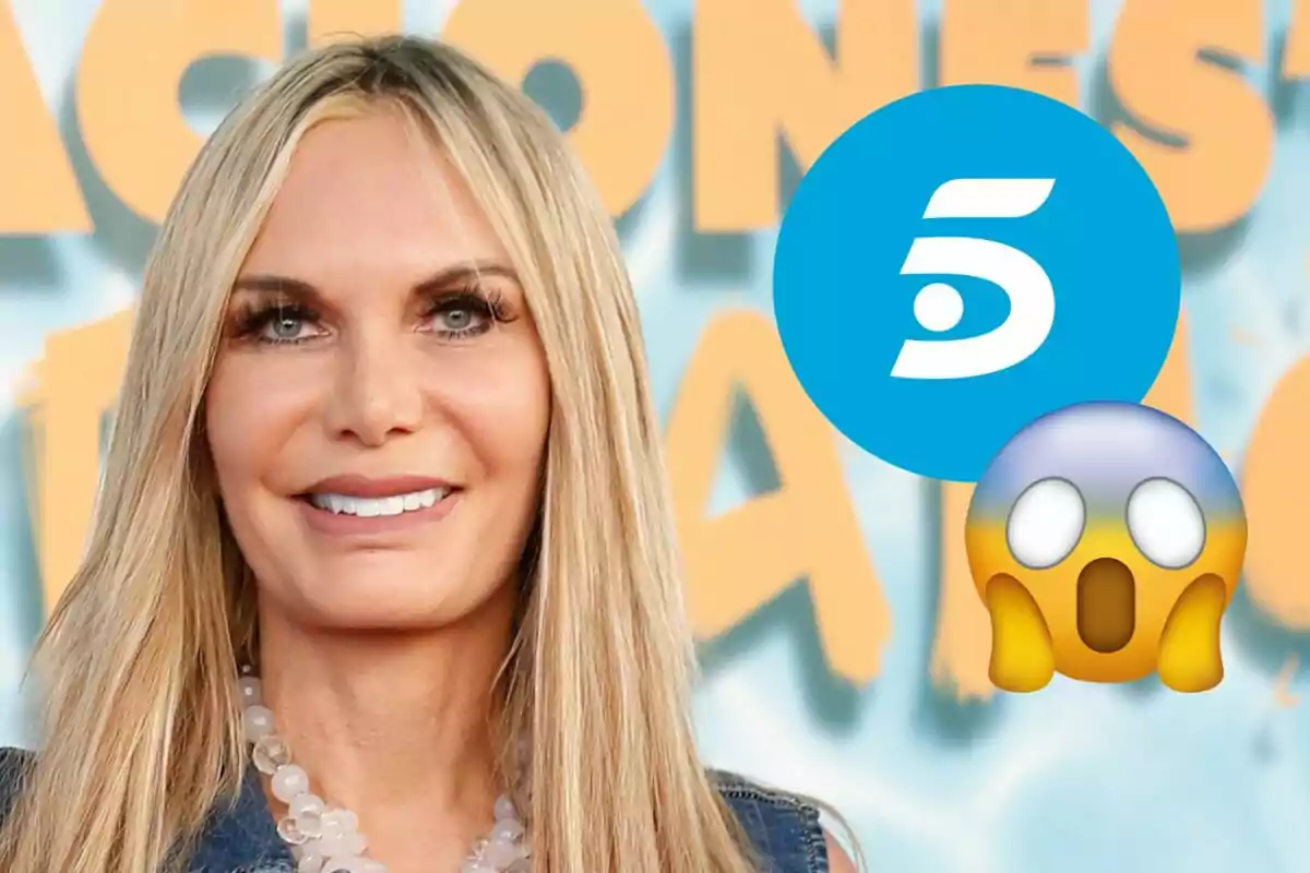 Yola Berrocal somrient amb un fons de lletres grogues i un logotip de Telecinco, amb un emoji de cara sorpresa.