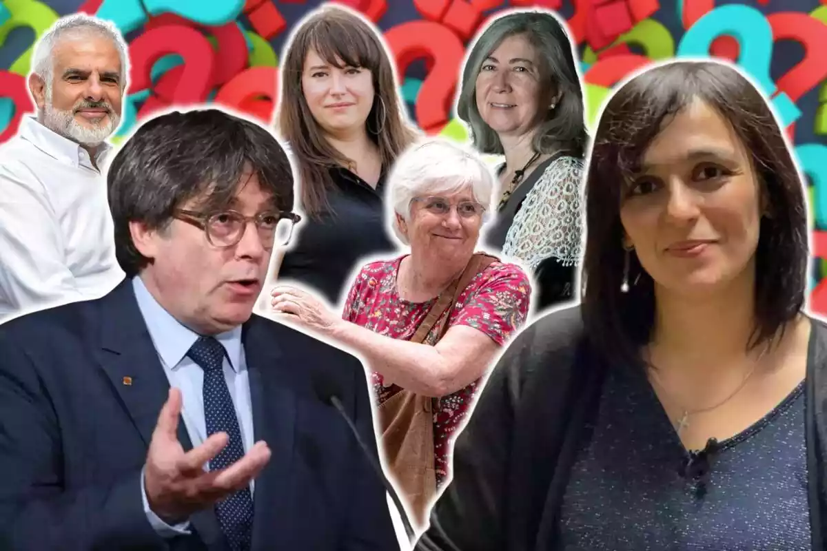 Muntatge de Carles puigdemont, Sílvia Orriols, Carles Carrizosa, Clara Ponsatí, Laure Vega i Dolors Feliu