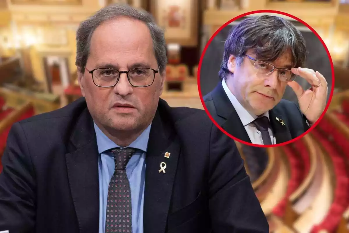 Muntatge de Quim Torra seriós i Carles Puigdemont