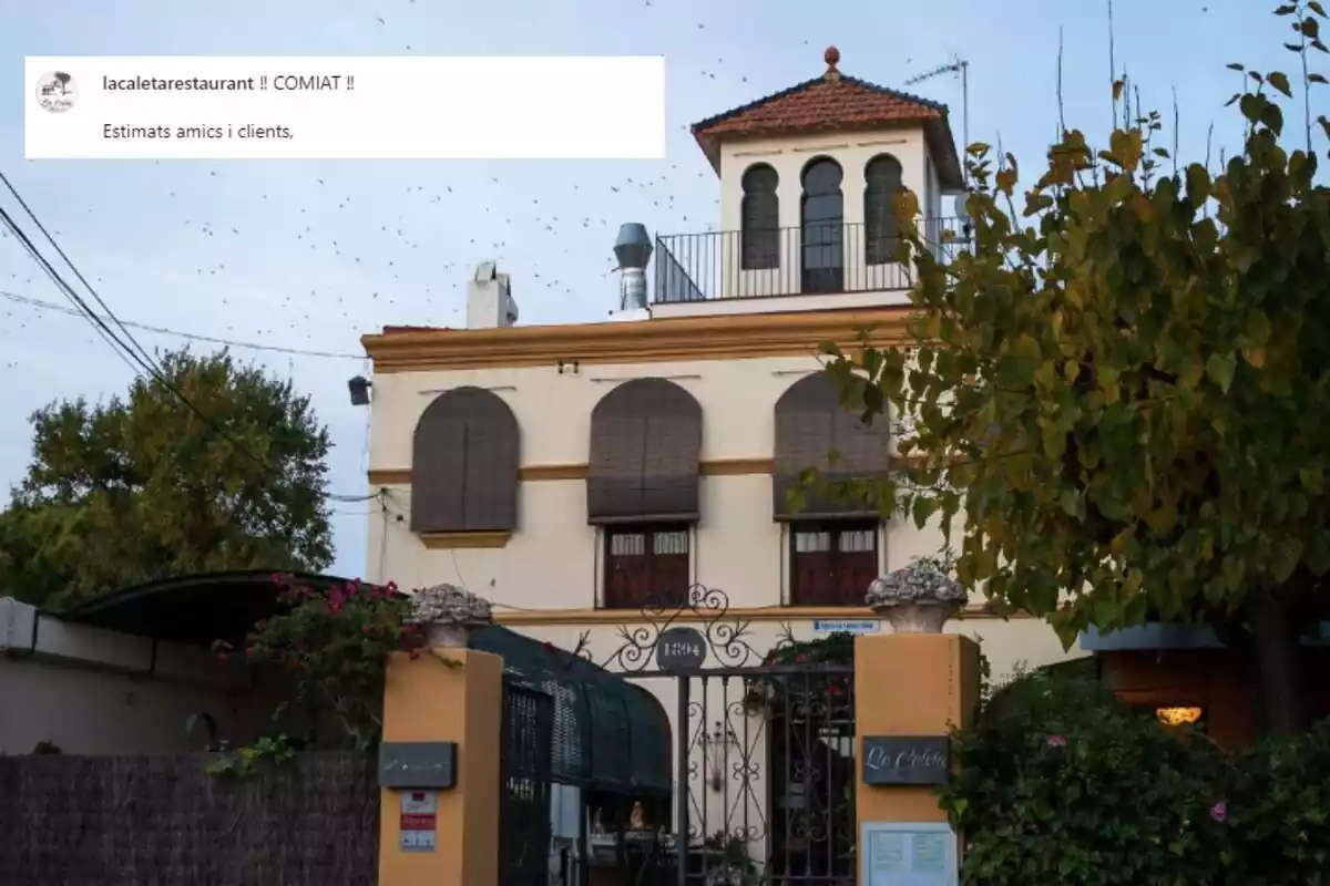 Muntatge amb l'entrada al restaurant La Caleta de Tarragona i el missatge de comiat
