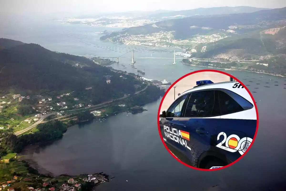 Muntatge de la Ria de Vigo i un cotxe de policia