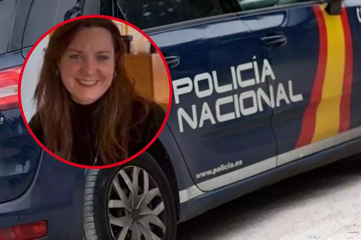 Muntatge de Rosa Elena Solsona i un cotxe de la Policia Nacional