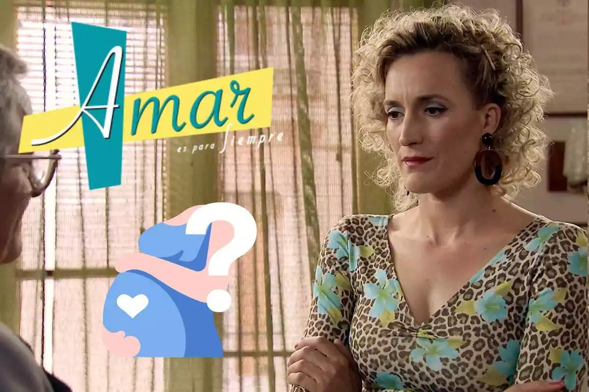 Muntatge amb el personatge de Silvia de 'Amar es para siempre', el logotip de la sèrie, una panxa d'embarassada i un interrogant