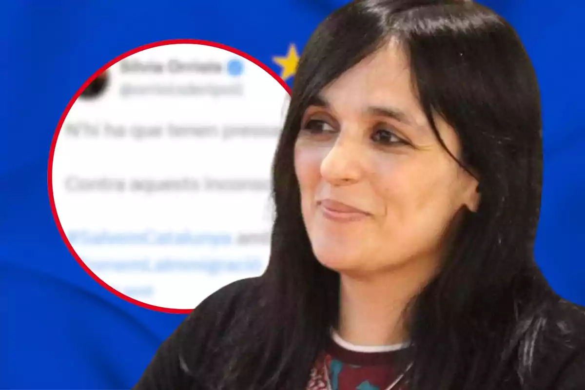 Muntatge de Silvia Orriols i un tuit amb la bandera de la Unió Europea