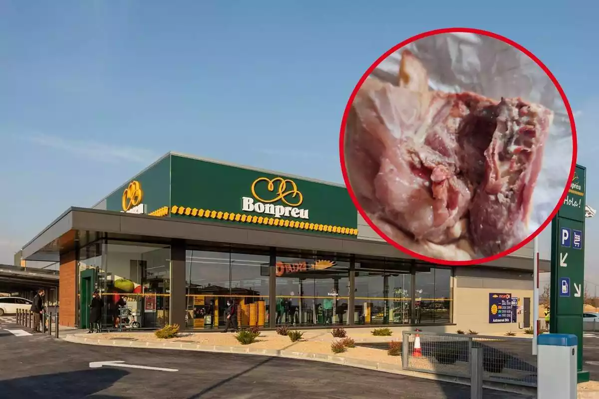 Muntatge amb un supermercat BonPreu i un tros de carn