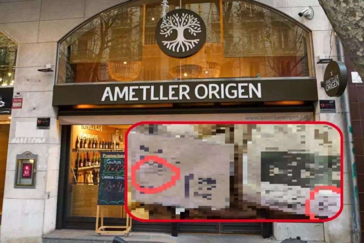 Muntatge d´una botiga d´Ametller Origen i una imatge amb la procedència de les patates pixelada