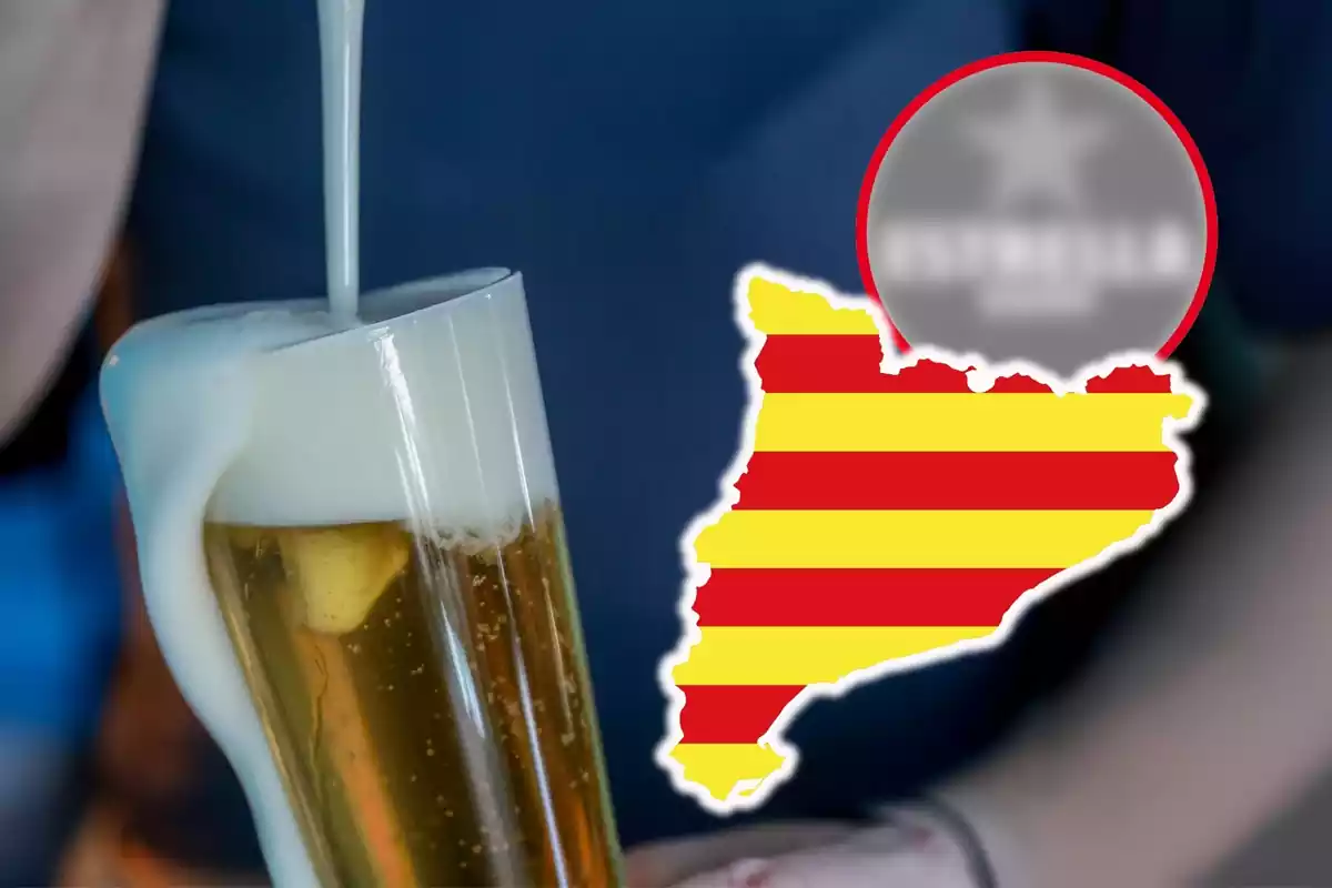 Muntatge d'un tirador de cervesa, Catalunya i el logotip d'Estrella Damm