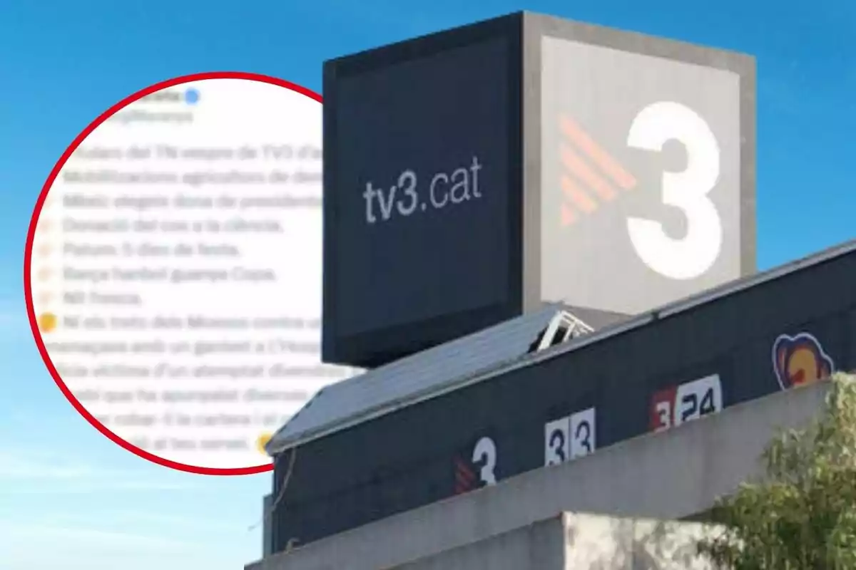 Muntatge dels estudis de TV3 i un tuit desenfocat