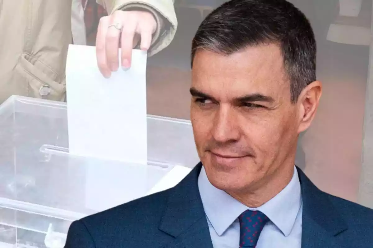 Muntatge de Pedro Sánchez i una urna electoral