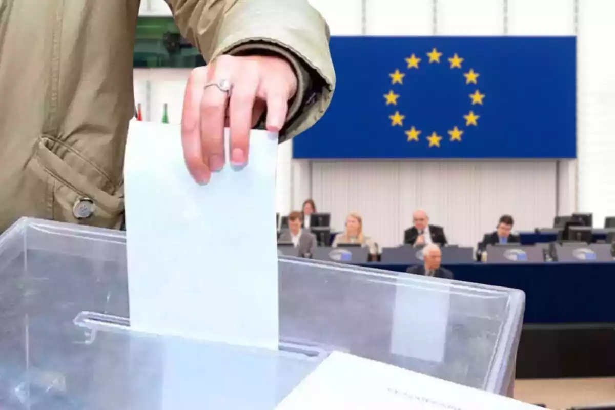 Muntatge d'una persona votant i el Parlament Europeu