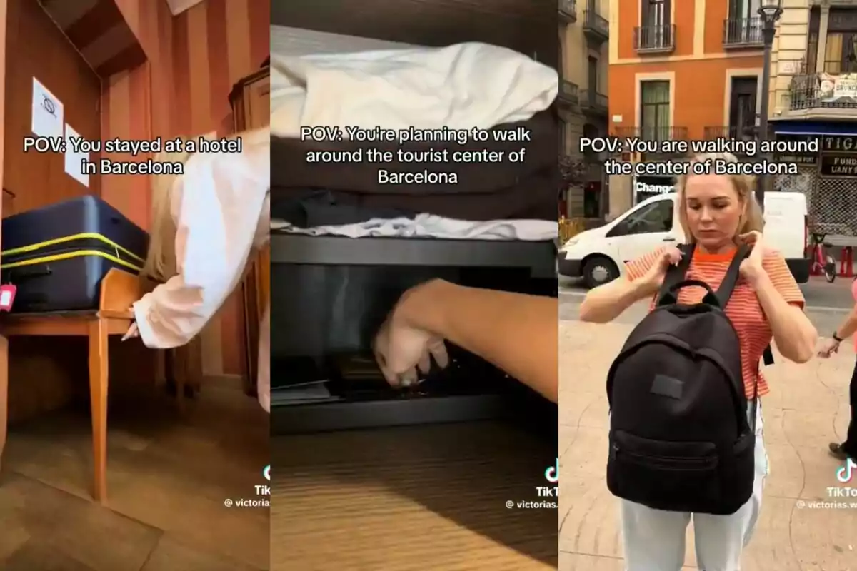 Captures d´un vídeo de TikTok que mostra la visió que tenen els turistes sobre la criminalitat a Barcelona