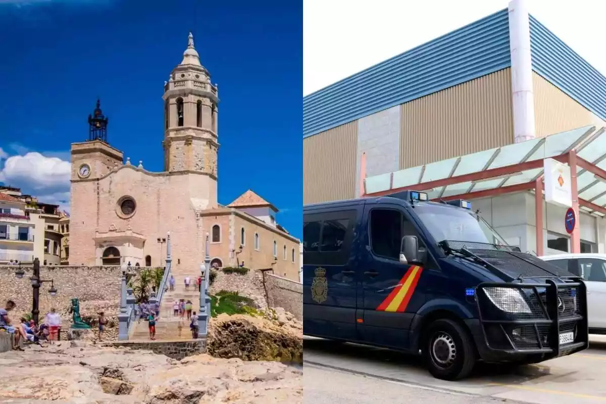 Muntatge amb l'església de Sitges i la furgoneta de la Udef