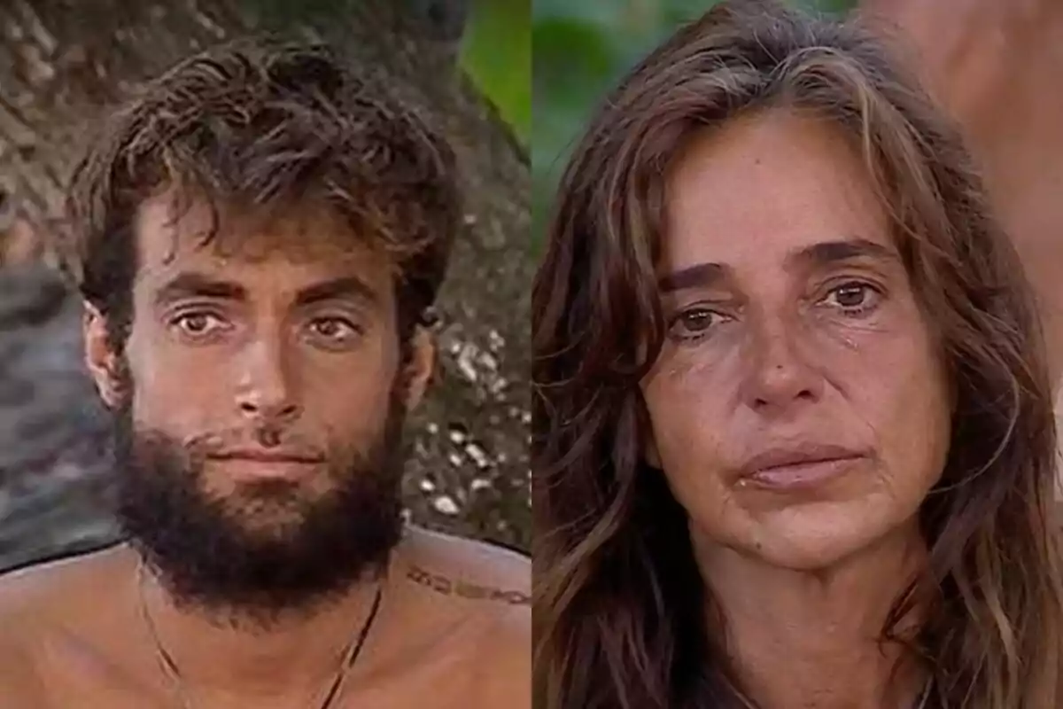 Montoya i Carmen Alcayde amb expressions serioses en un entorn natural de Supervivientes.