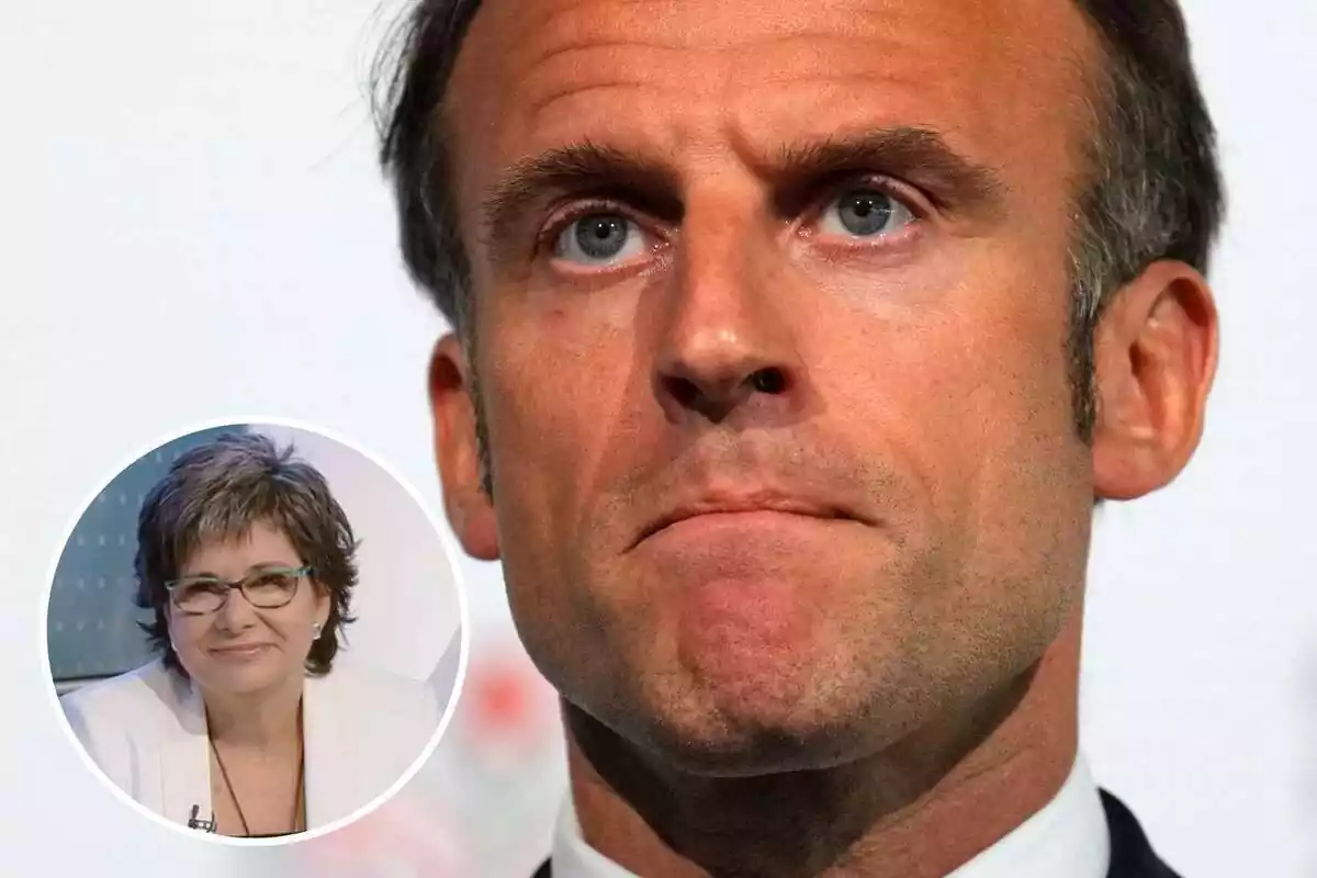 muntatge amb Emmanuel Macron i la periodista Montserrat Besses