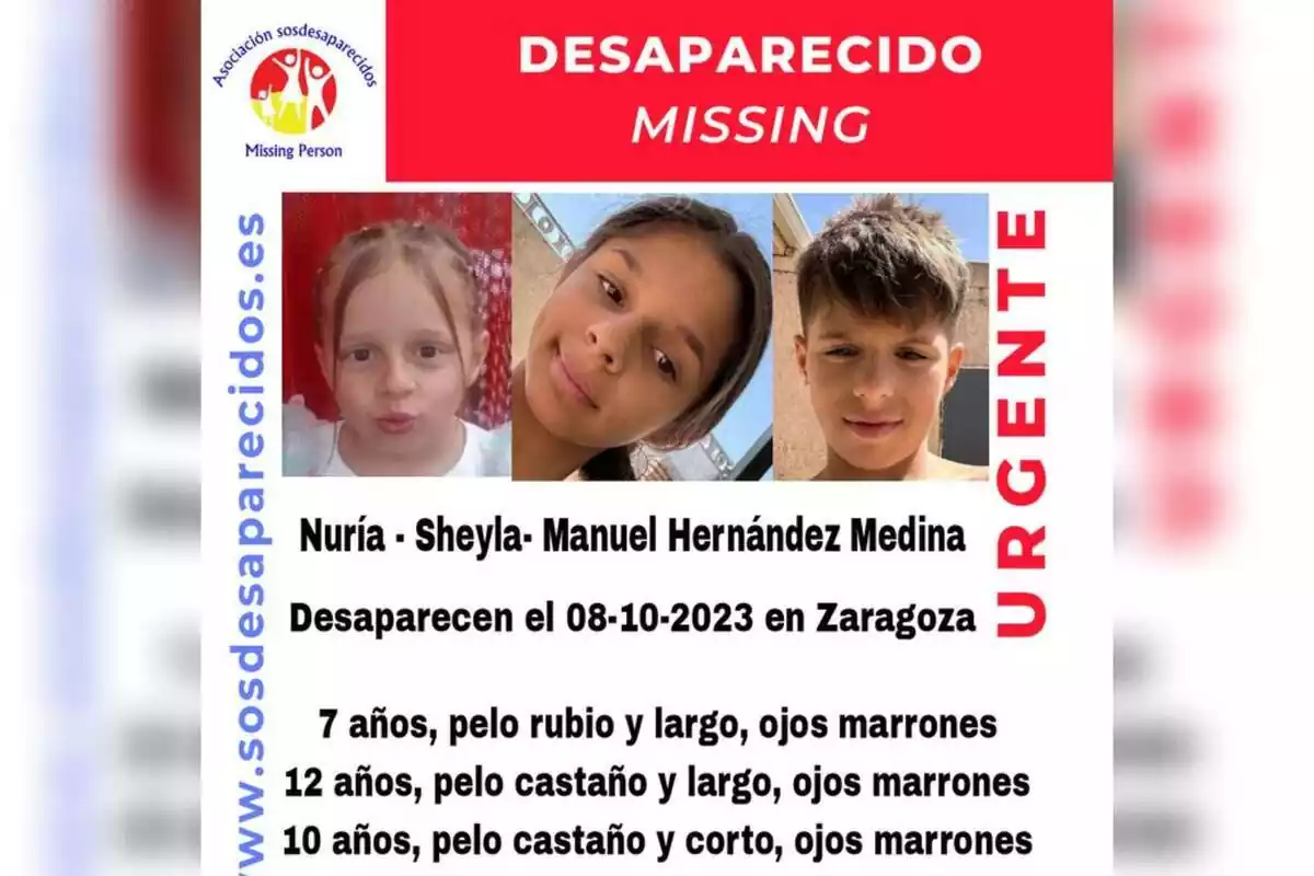 Cartell de desaparició de tres nens a Saragossa