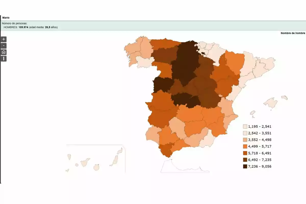 Mapa d'Espanya que mostra la distribució del nom Mapa d'Espanya que mostra la distribució del nom
