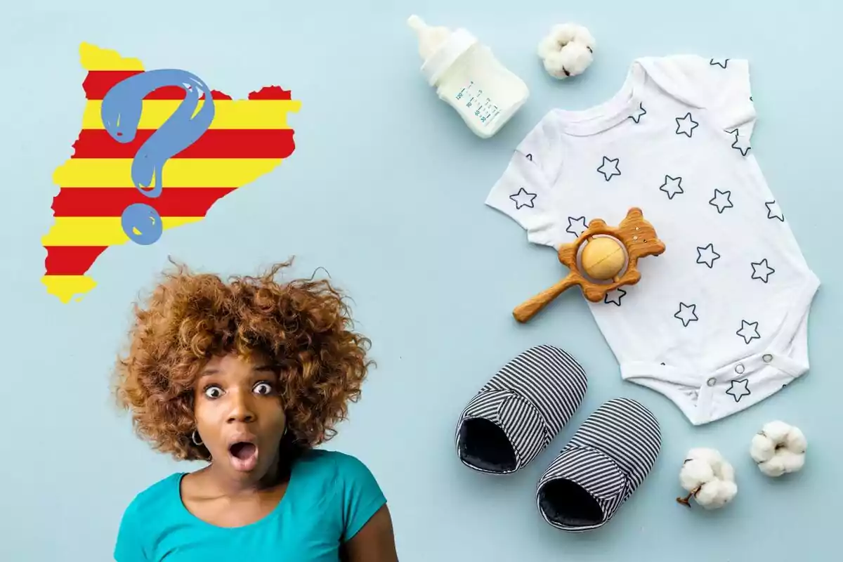 Roba de nadó, noia sorpresa, icona Catalunya amb interrogant a sobre