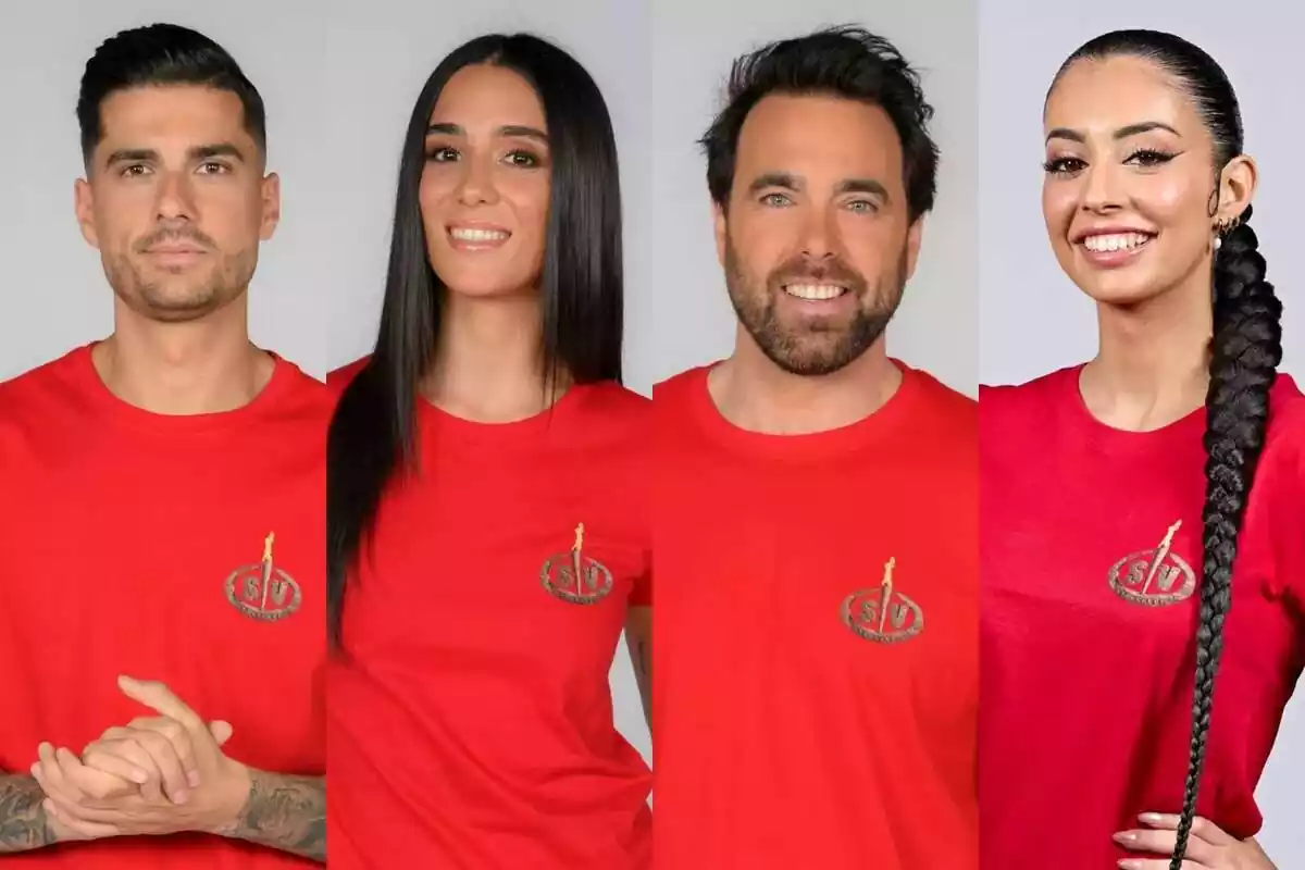 Montaje de los sextos nominados de Supervivientes: Mario González, Claudia Martínez, Javier Ungría y Marieta Díaz