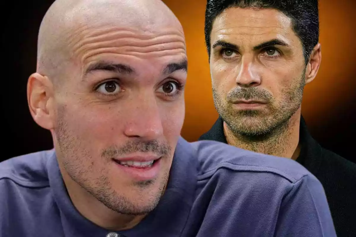 Mikel Arteta mirant des del fons Oriol ROmeu, que té cara de sorpresa