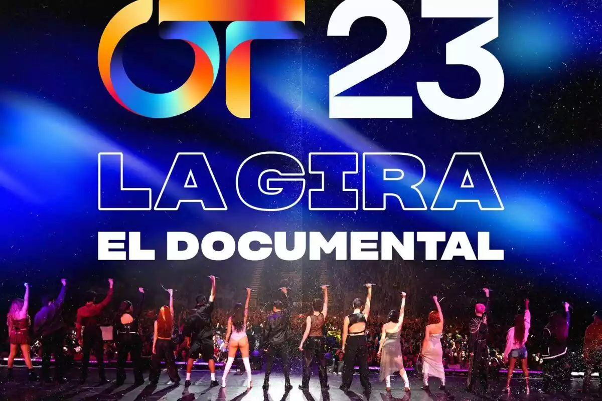 Cartell del documental de la gira d'OT 2023 amb els concursants: Denna, Paul Thin, Omar, Bea, Juanjo Bona, Salma, Martin Urrutia, Lluc, Naiara, Álvaro Mayo, Cris, Ruslana, Suzete, Chiara, Àlex Márquez i Violeta