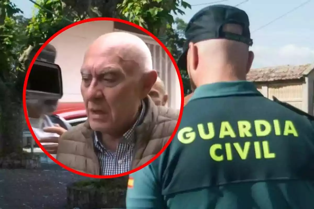 Un agent de la Guàrdia Civil està d'esquena mentre que en un requadre es mostra un home gran amb expressió seriosa.