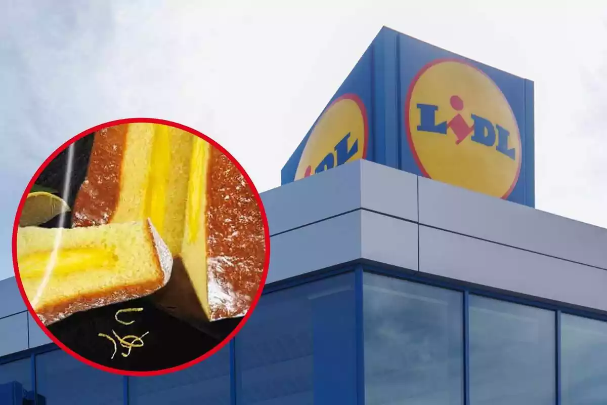 Imatge de fons d'una botiga Lidl i una altra d'un pandor a la llimona de Lidl