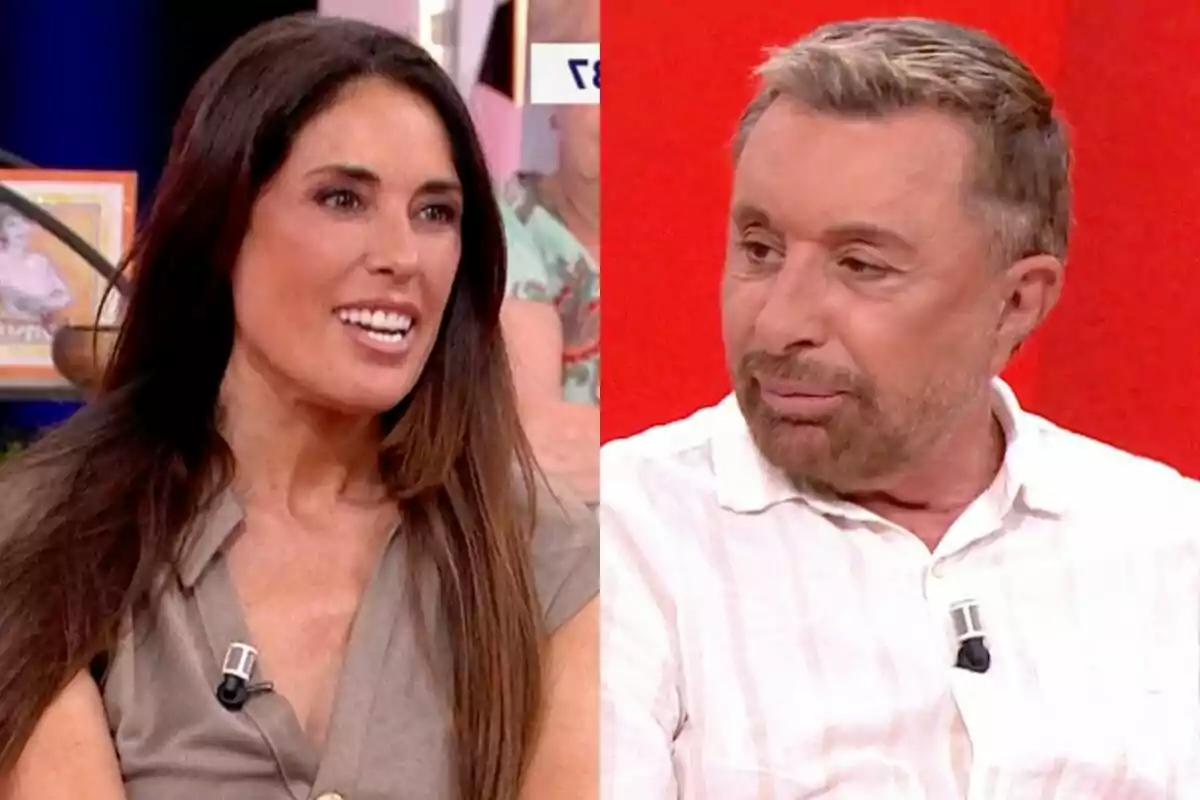 Isabel Rábago amb cabell llarg i fosc somriu mentre José Manuel Parada, amb cabell curt i barba, l'observa; tots dos porten micròfons de solapa i són a 'Y ahora Sonsoles'.