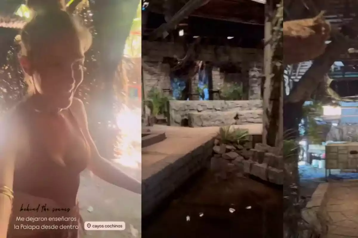 Patry Montero somrient mostrant l’interior d’una palapa amb parets de pedra i vegetació a ‘Supervivientes’. Patry Montero somrient mostrant l’interior d’una palapa amb parets de pedra i vegetació a ‘Supervivientes’.